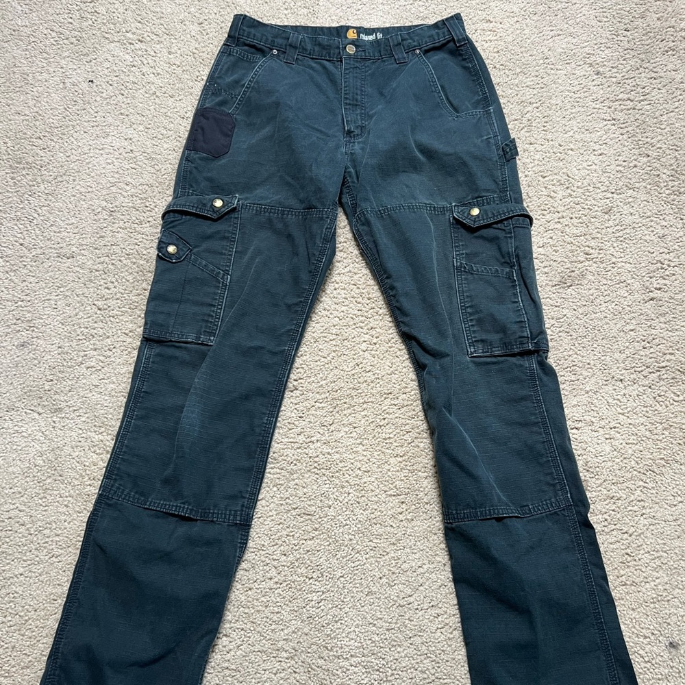 Distressed Carhartt Ripstop Work Cargo Pants - Black 33x36